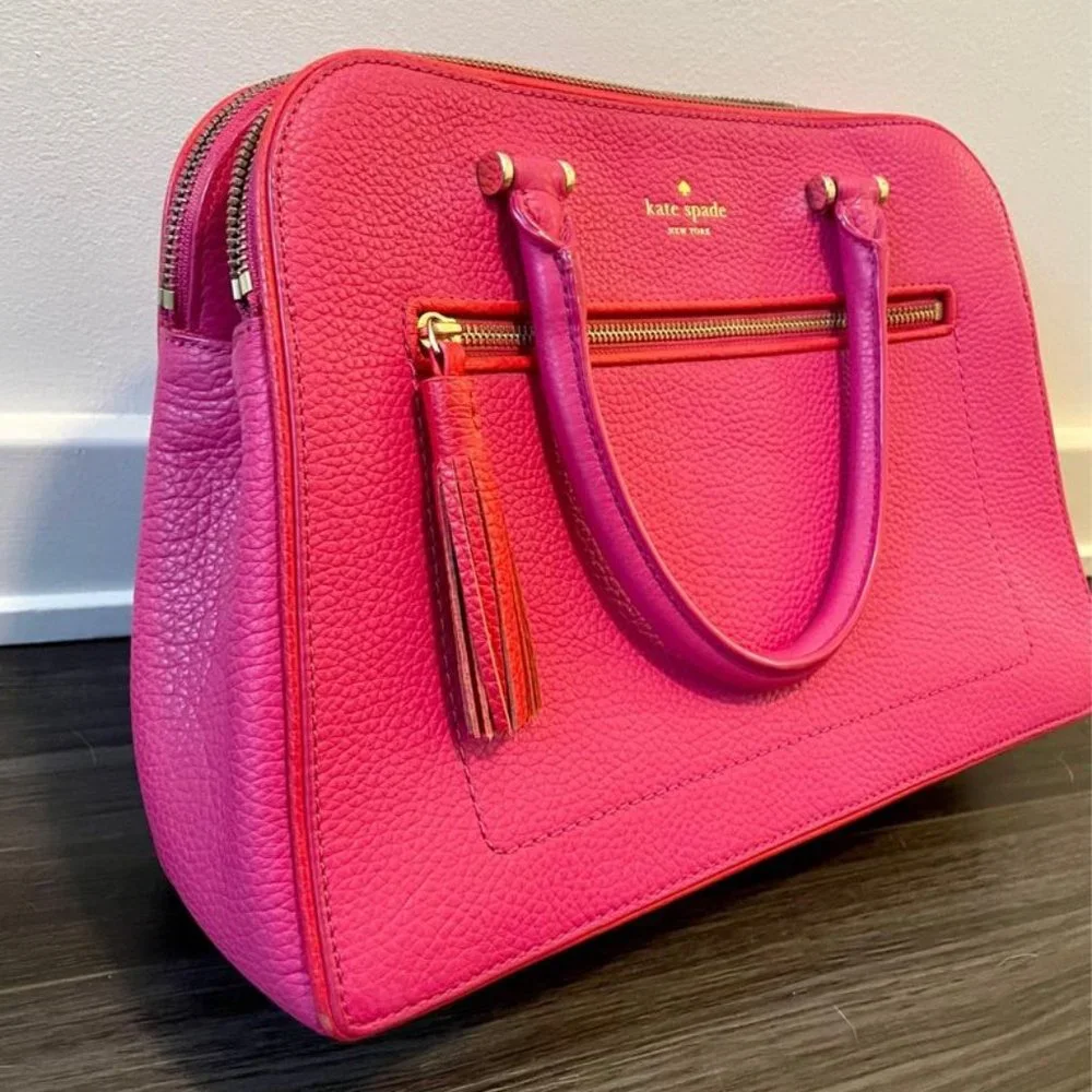 kate spade Hot Pink Pebbled Leather Satchel with Gold Hardware
